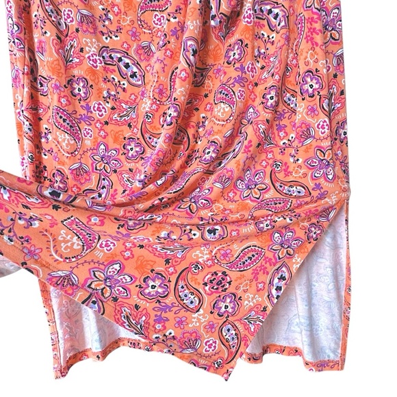 LOFT | NWOT | ORANGE PAISLEY MIDI SIDE TIE DRESS SHORT SLEEVE | EXTRA LARGE - Picture 5 of 8